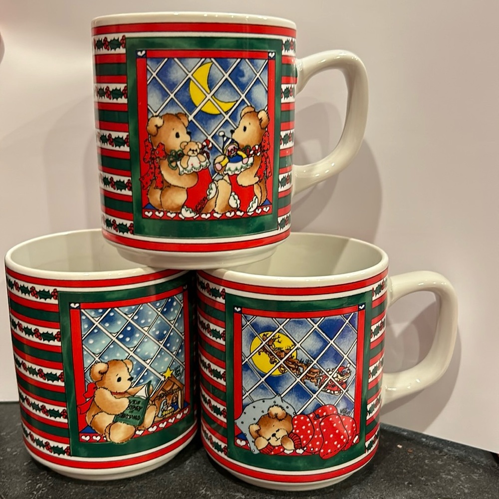 Set of three vintage, 1984 Lucy and me Christmas mugs